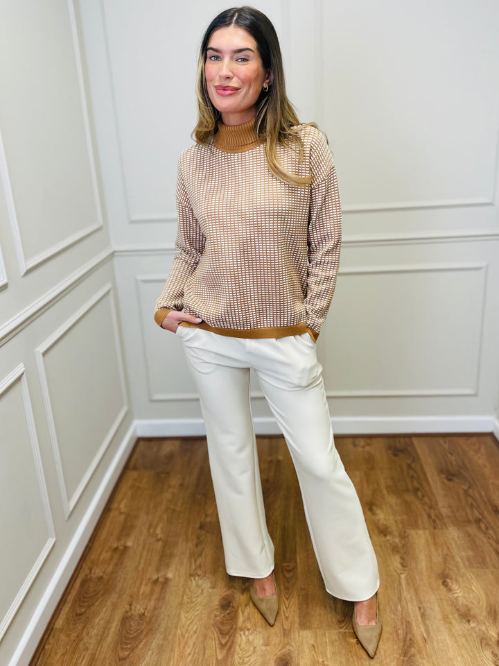 "CELINE" Geometric Print Jumper-Tan & White