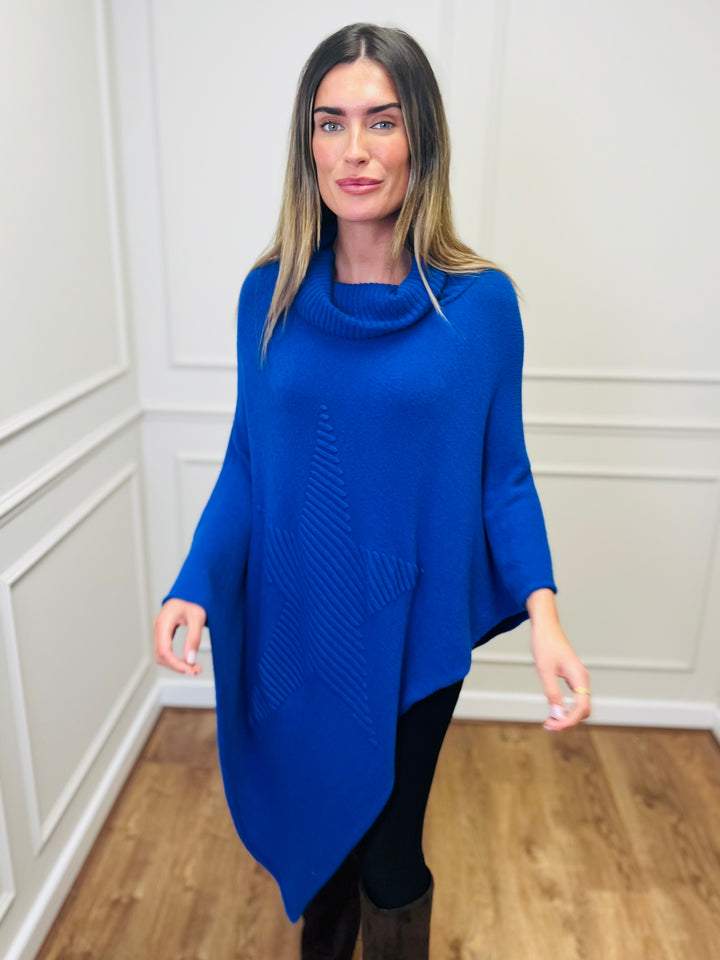"STARR" Asymmetric Poncho-Royal Blue