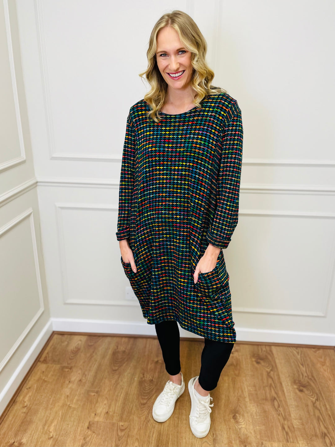 "BIANCA" Houndstooth Print Dress-Black