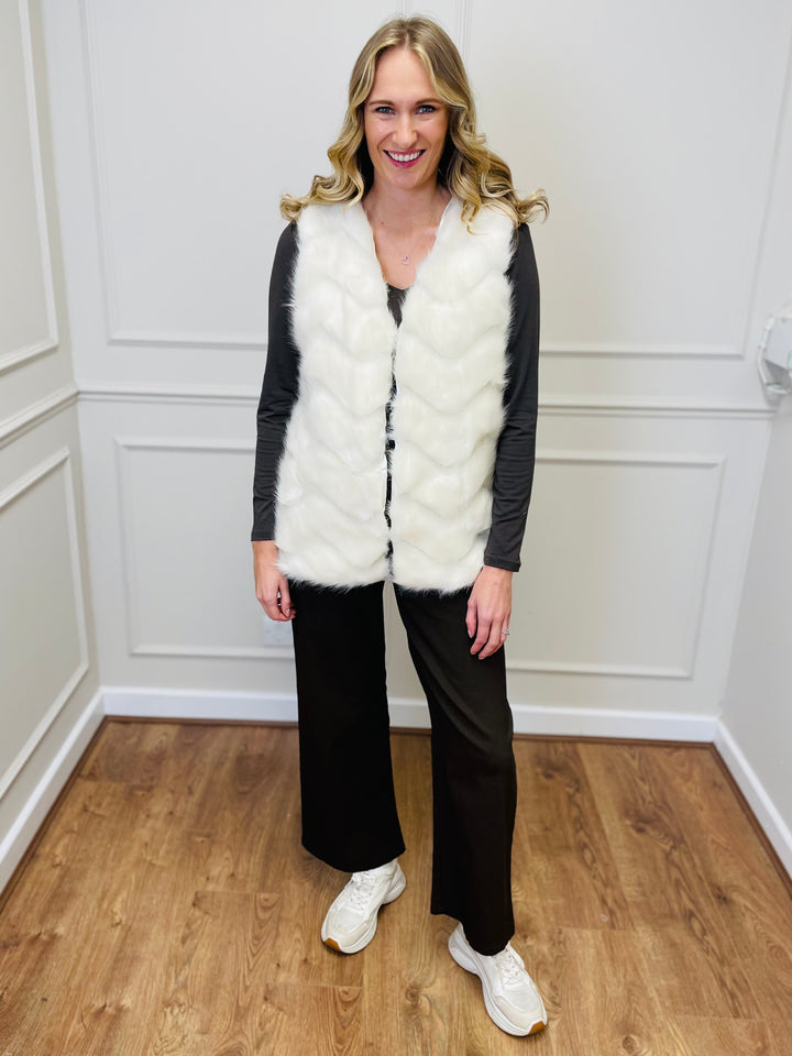"CLARISSA" Faux Fur Waistcoat-Cream