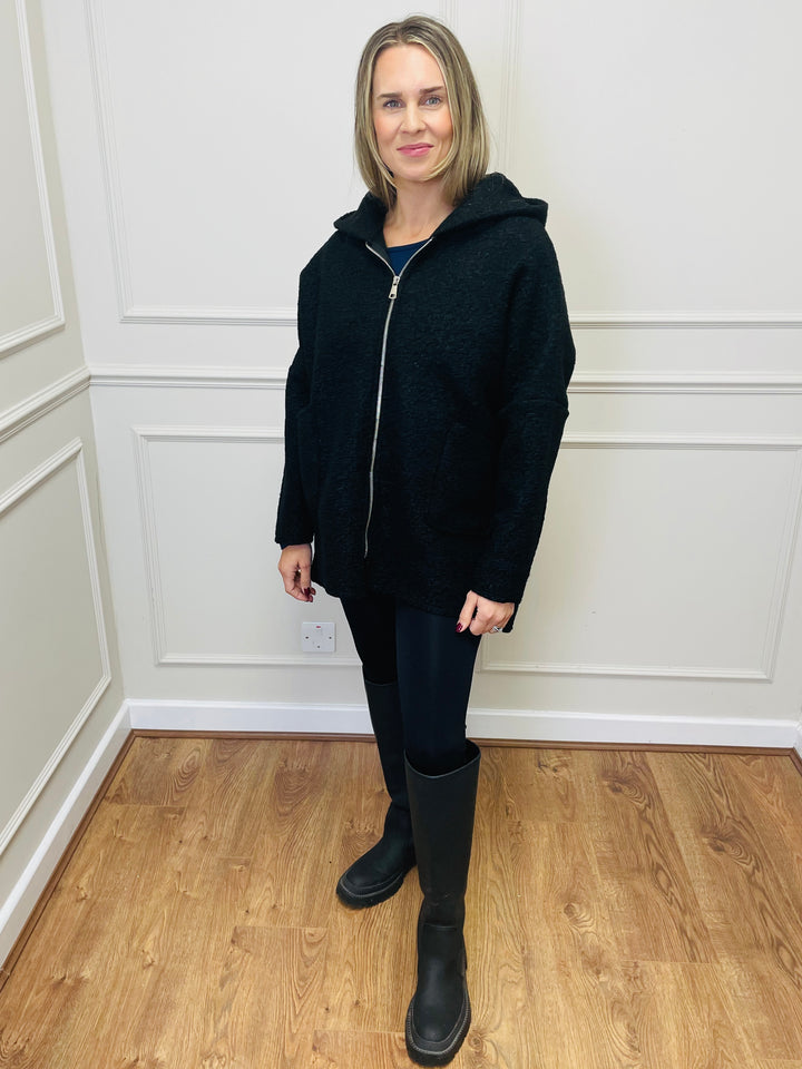"ARLENE" Hooded Zip Coat-Black