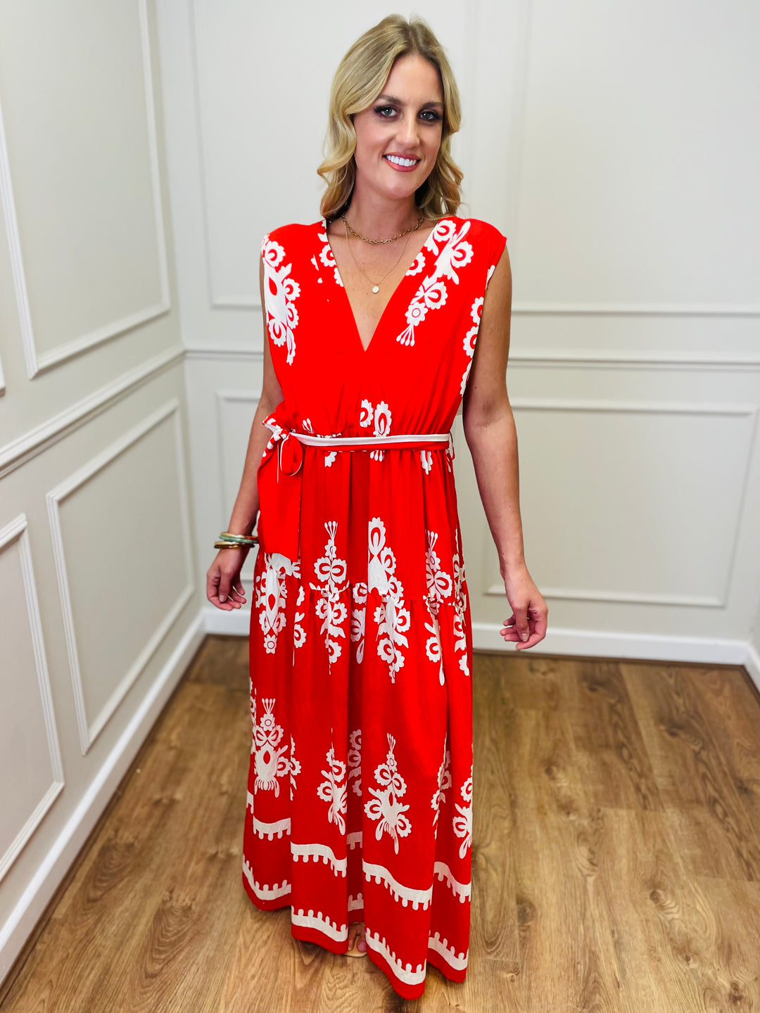 "ELENA" Maxi Dress-Red & White*