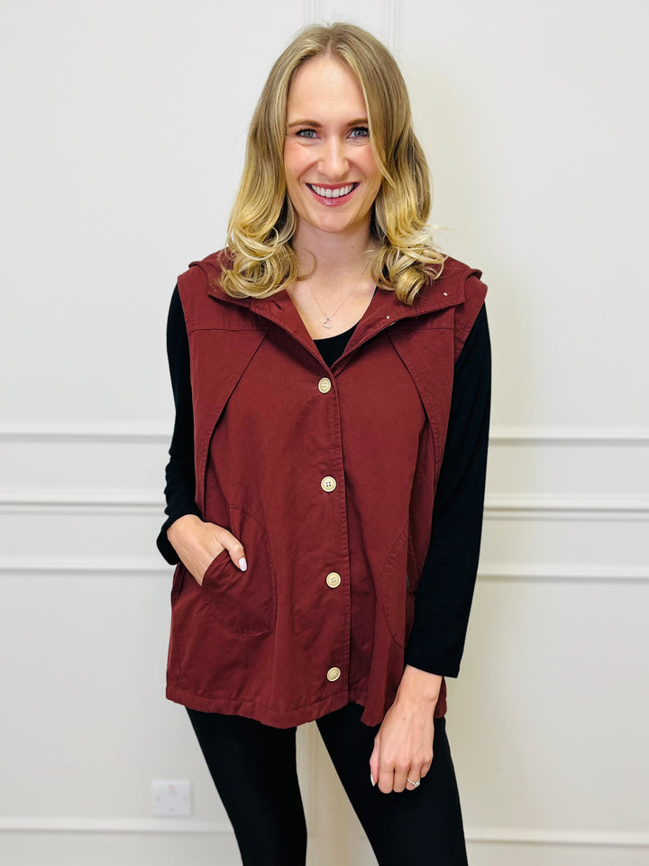 "DIXIE" Cotton Gilet-Burgundy