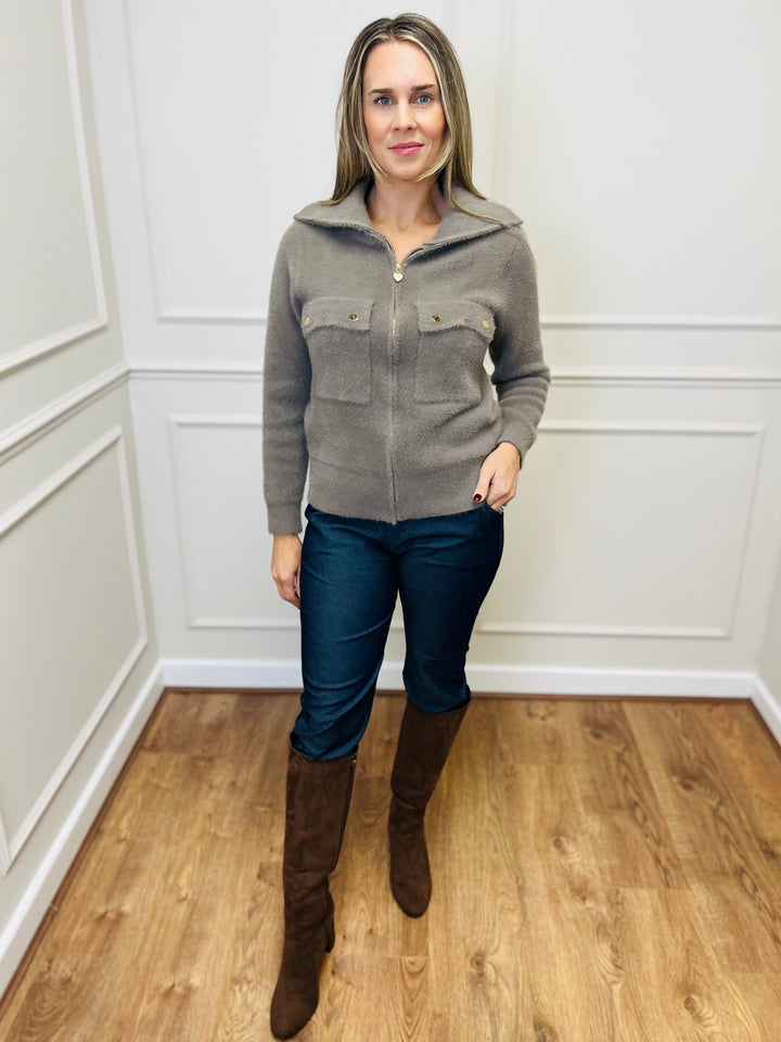 "ERICA" Zip Bomber Jacket-Mocha