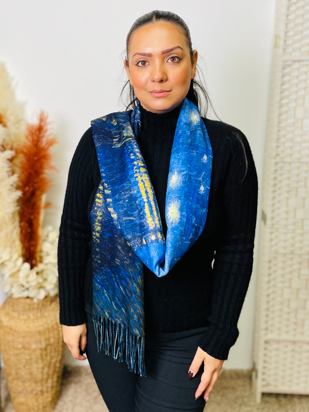 No.63 Artistic Print Scarf-Navy & Yellow