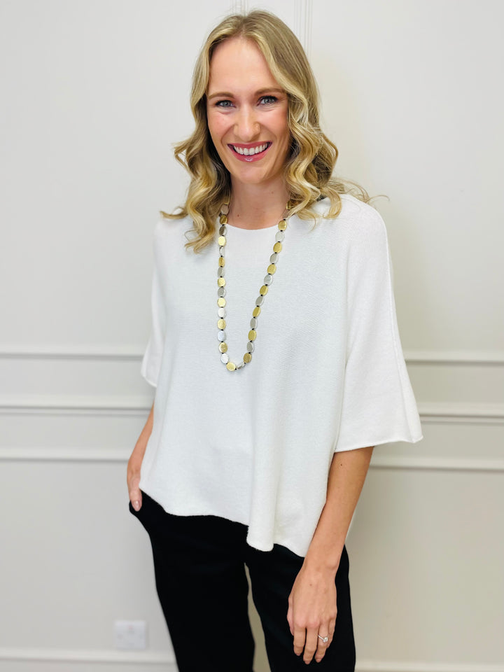 "ALICE” Short Sleeve Fine Knit-White