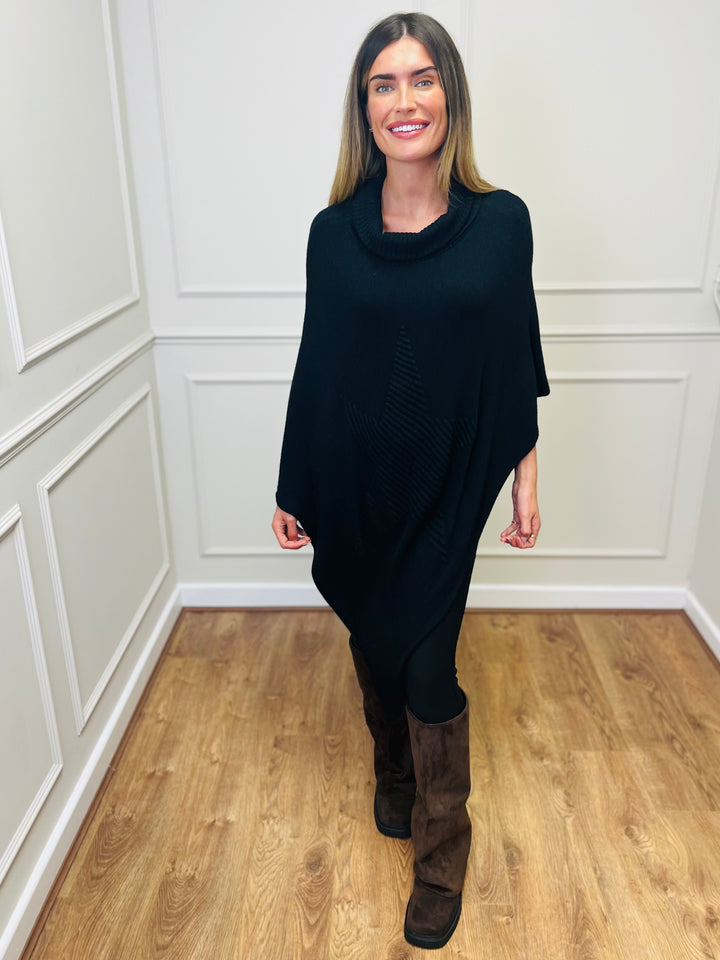"STARR" Asymmetric Poncho-Black