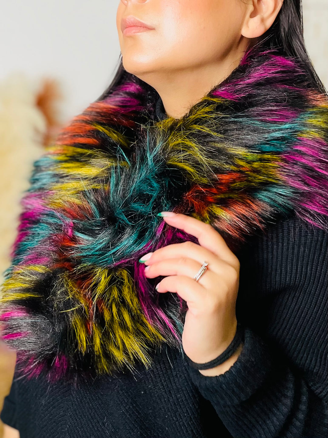 No.65 Faux Fur Collar Scarf-Multicolour