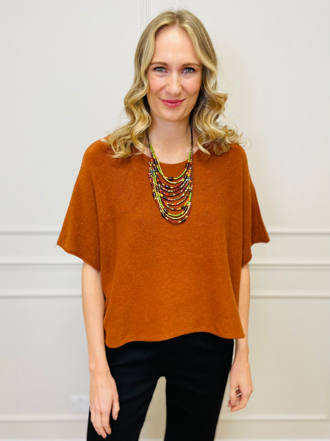 "ALICE” Short Sleeve Fine Knit-Orange