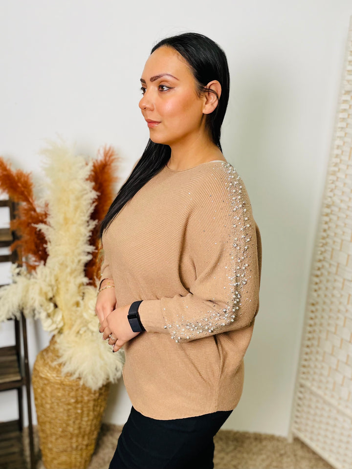 "MAYA" Pearl Jumper-Tan