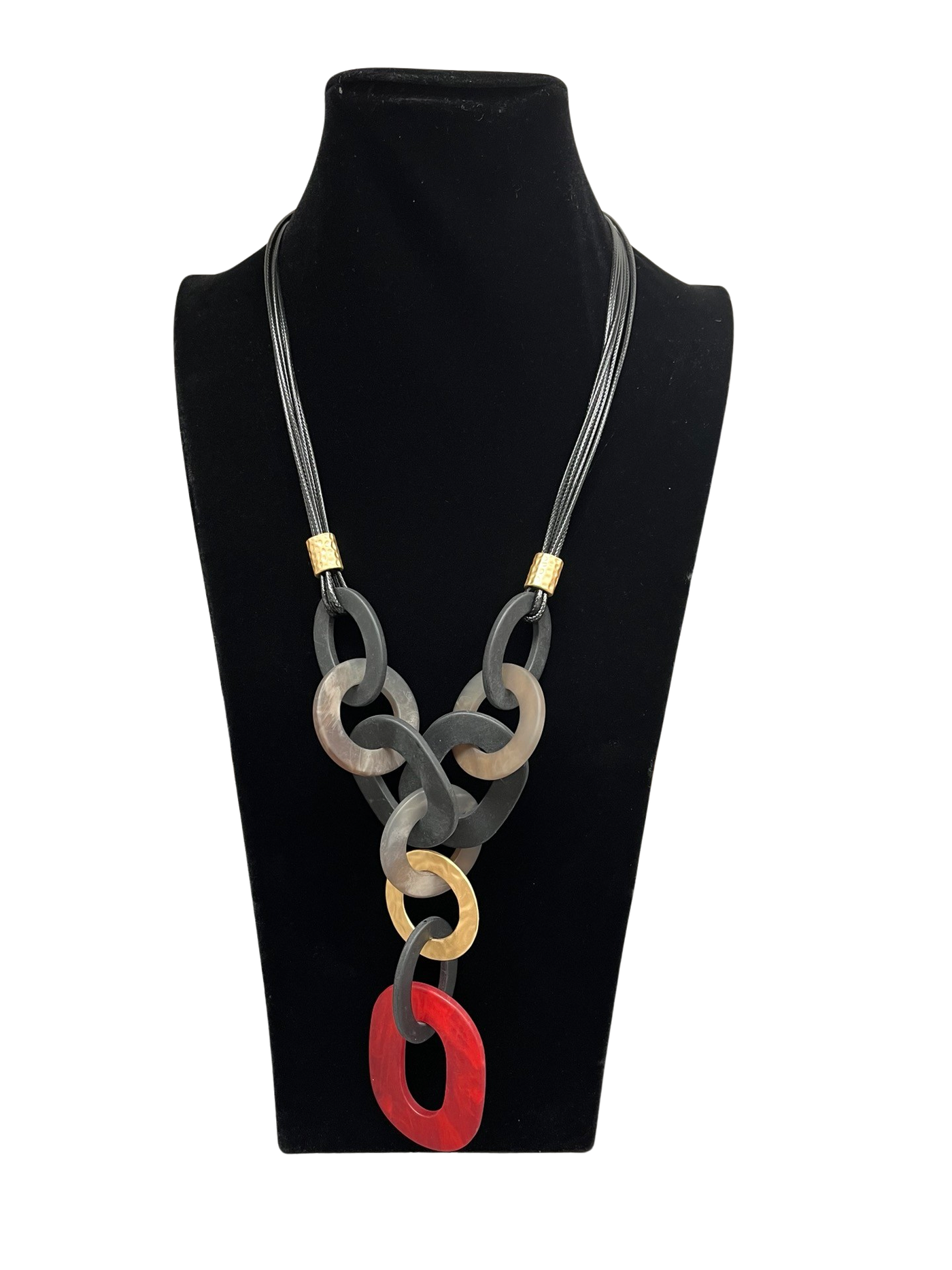 Black/Red & Gold Long Statement Necklace