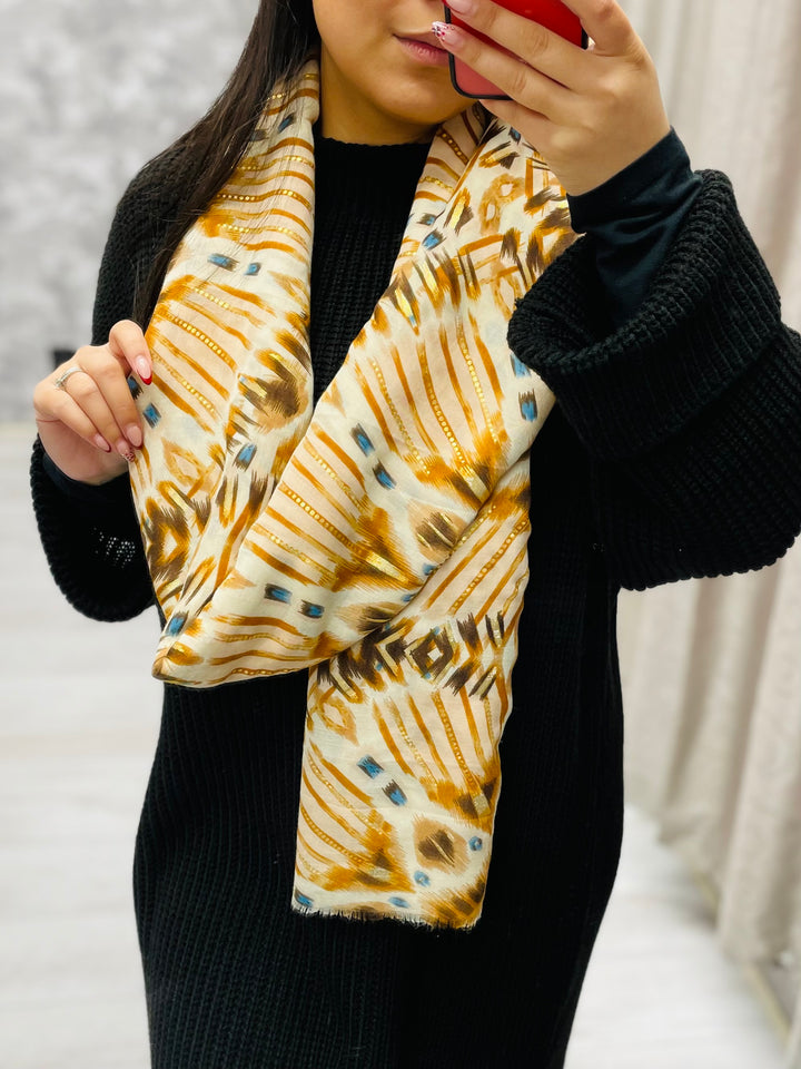 No.78 Artistic Print Scarf-Sand