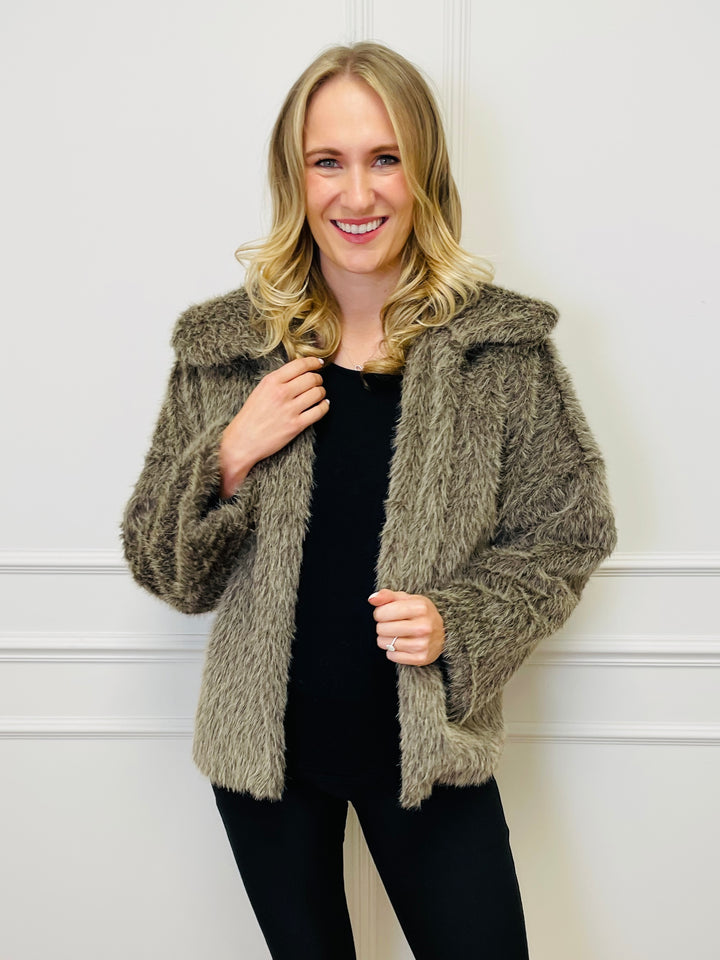 "KATE" Faux Fur Coat-Taupe