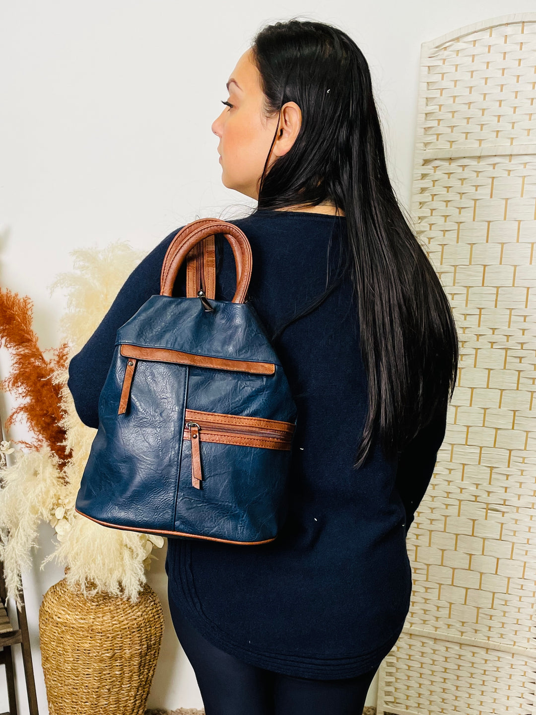 "BERNY" Rucksack-Navy & Tan