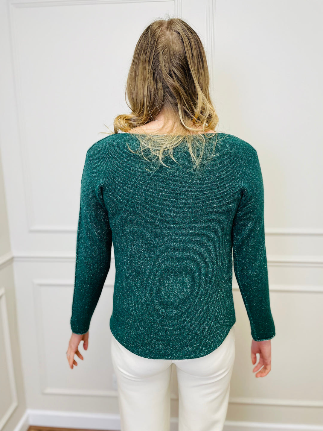 "MAGNOLIA" Sparkle Fine Knit Jumper-Green