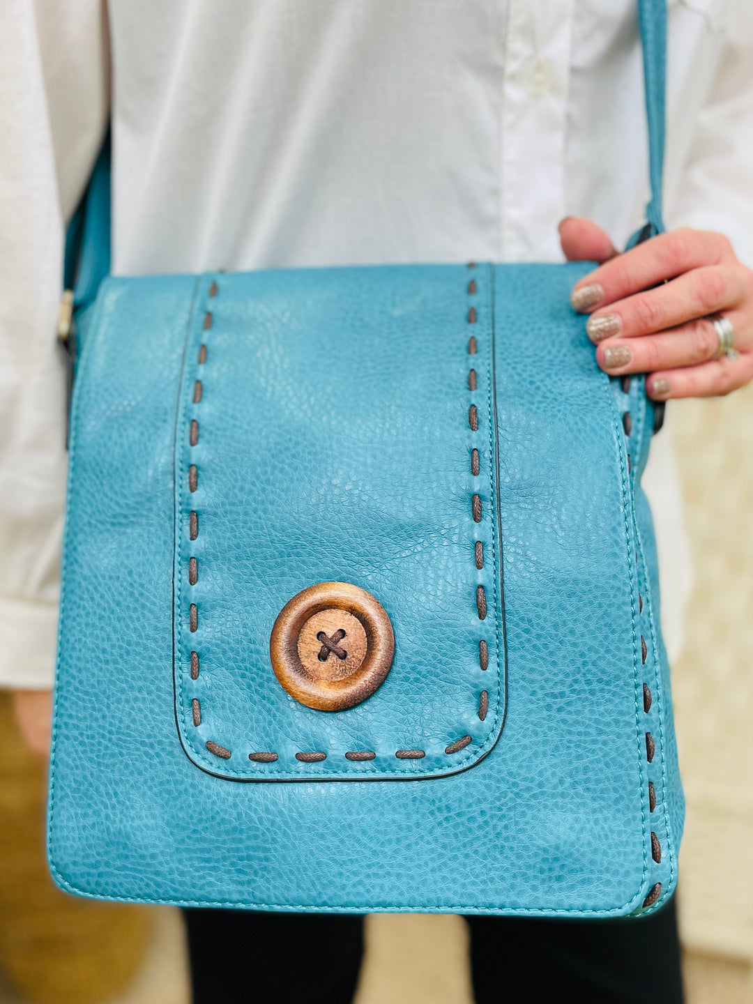 Button Crossbody Handbag-Teal