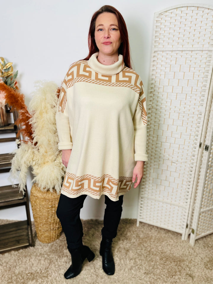 "MADISON" Artistic Print Jumper-Cream & Tan