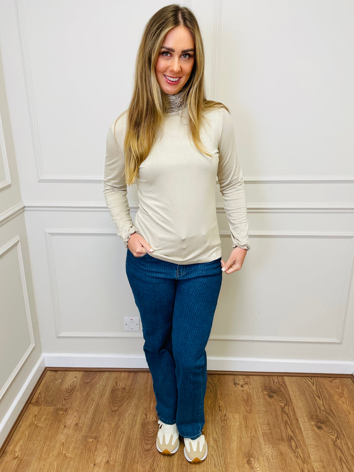 "LIVIA" Ruffle Polo Neck Top-Cream