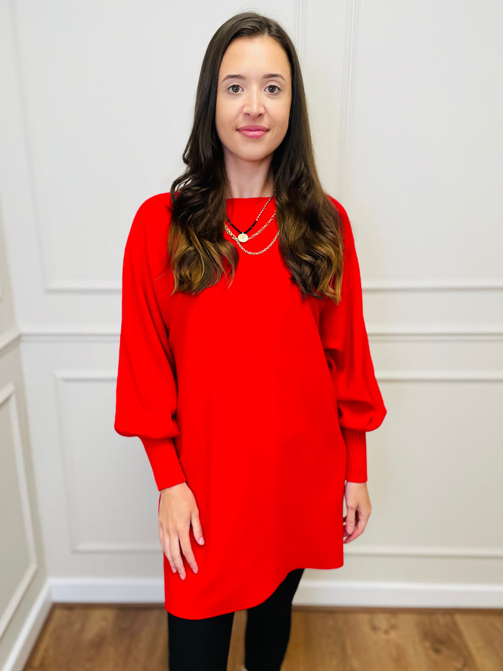 "EVELYN" Button Back Dress-Red