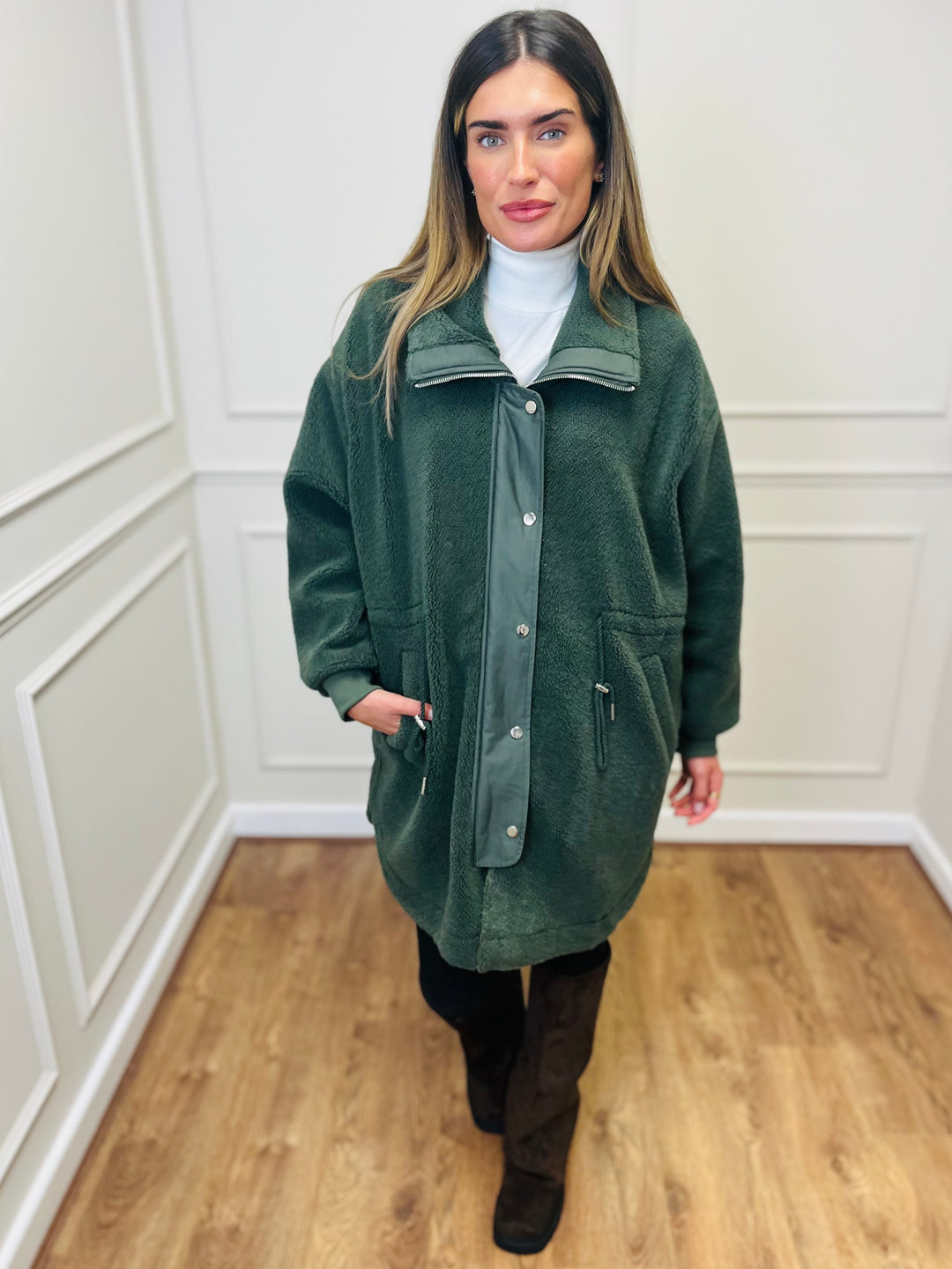 "TEDDY” Fleece Parka Jacket-Green