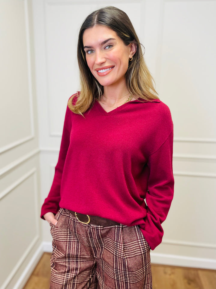 "NIKO" LUXURY Fine Knit Jumper-Burgundy