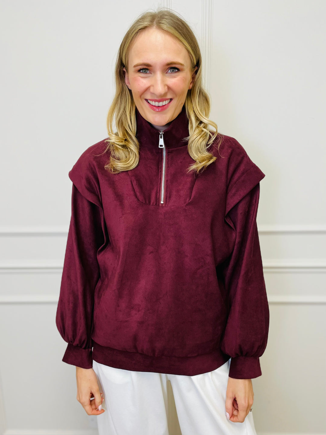 "BEATRICE" Half Zip Top-Wine