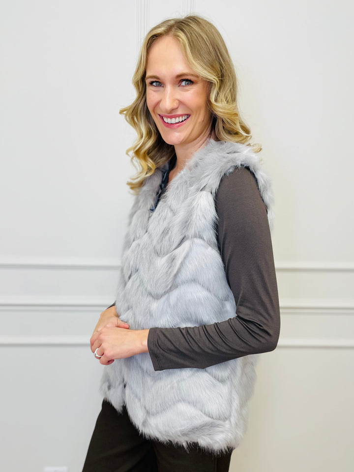 "CLARISSA" Faux Fur Waistcoat-Grey
