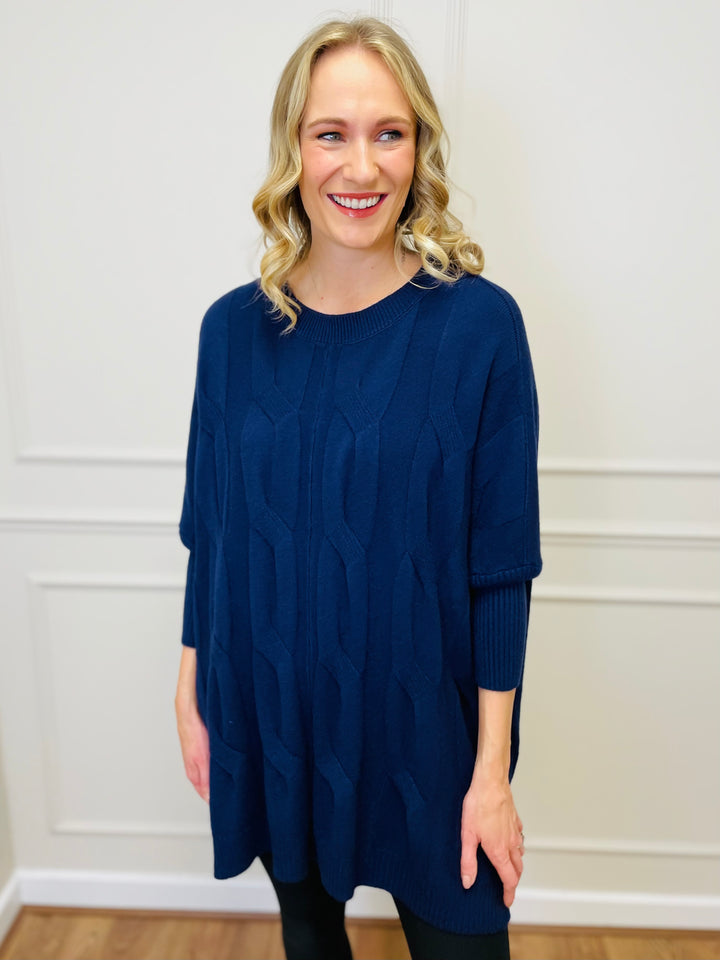 "LYDIA" Cable Knit Jumper-Navy