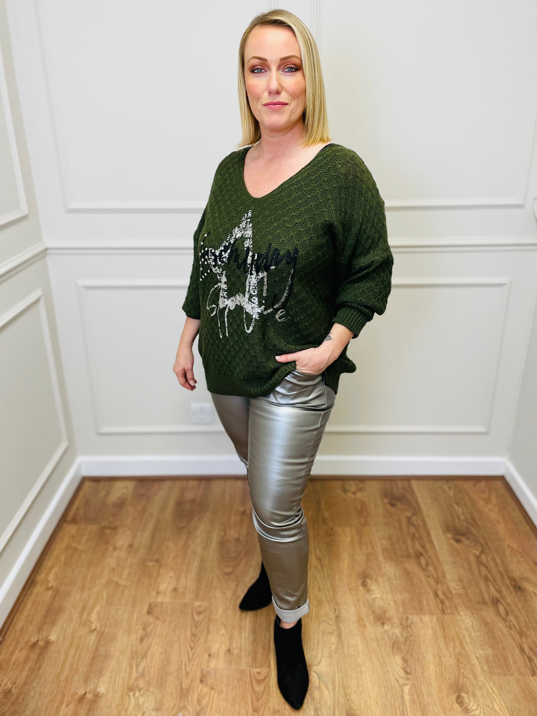 "RENATA” Metallic Jumper-Green