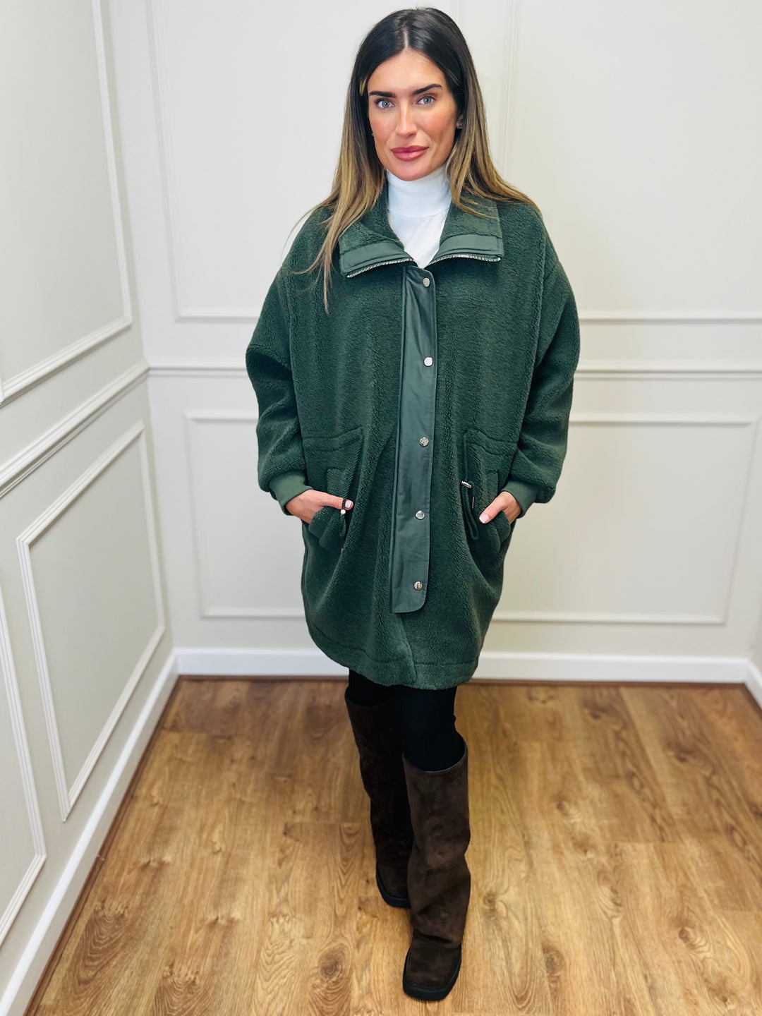 "TEDDY” Fleece Parka Jacket-Green