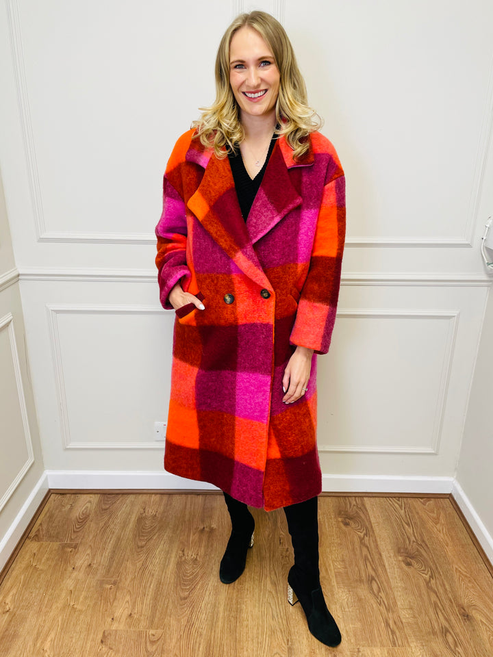 "LILLIAN" Longline Coat-Pink & Orange