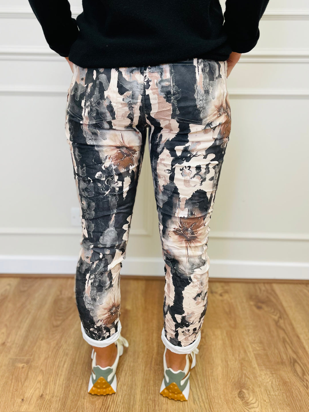 "CARMELA" Floral Print Trouser-Camel & Black