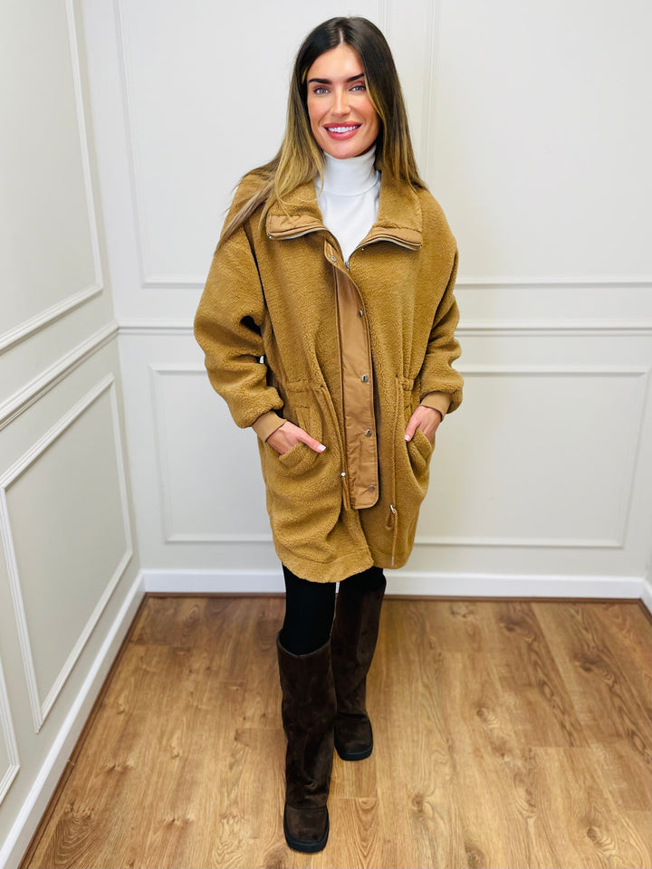"TEDDY” Fleece Parka Jacket-Tan