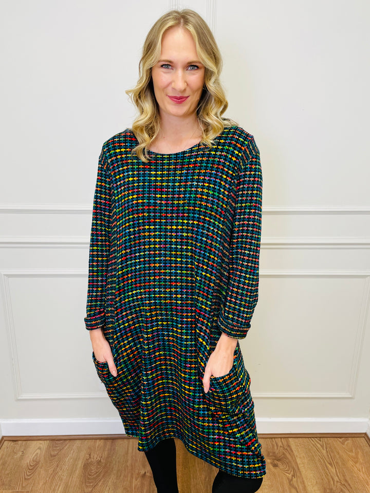 "BIANCA" Houndstooth Print Dress-Black