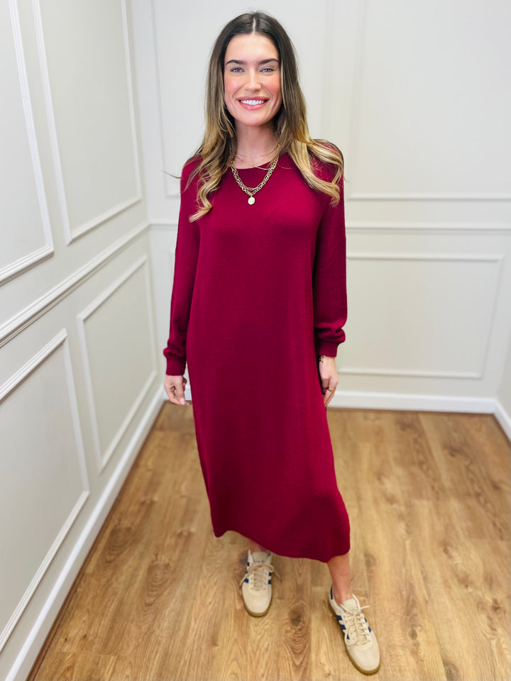"SANDY" Luxury Jumper Dress-Burgundy