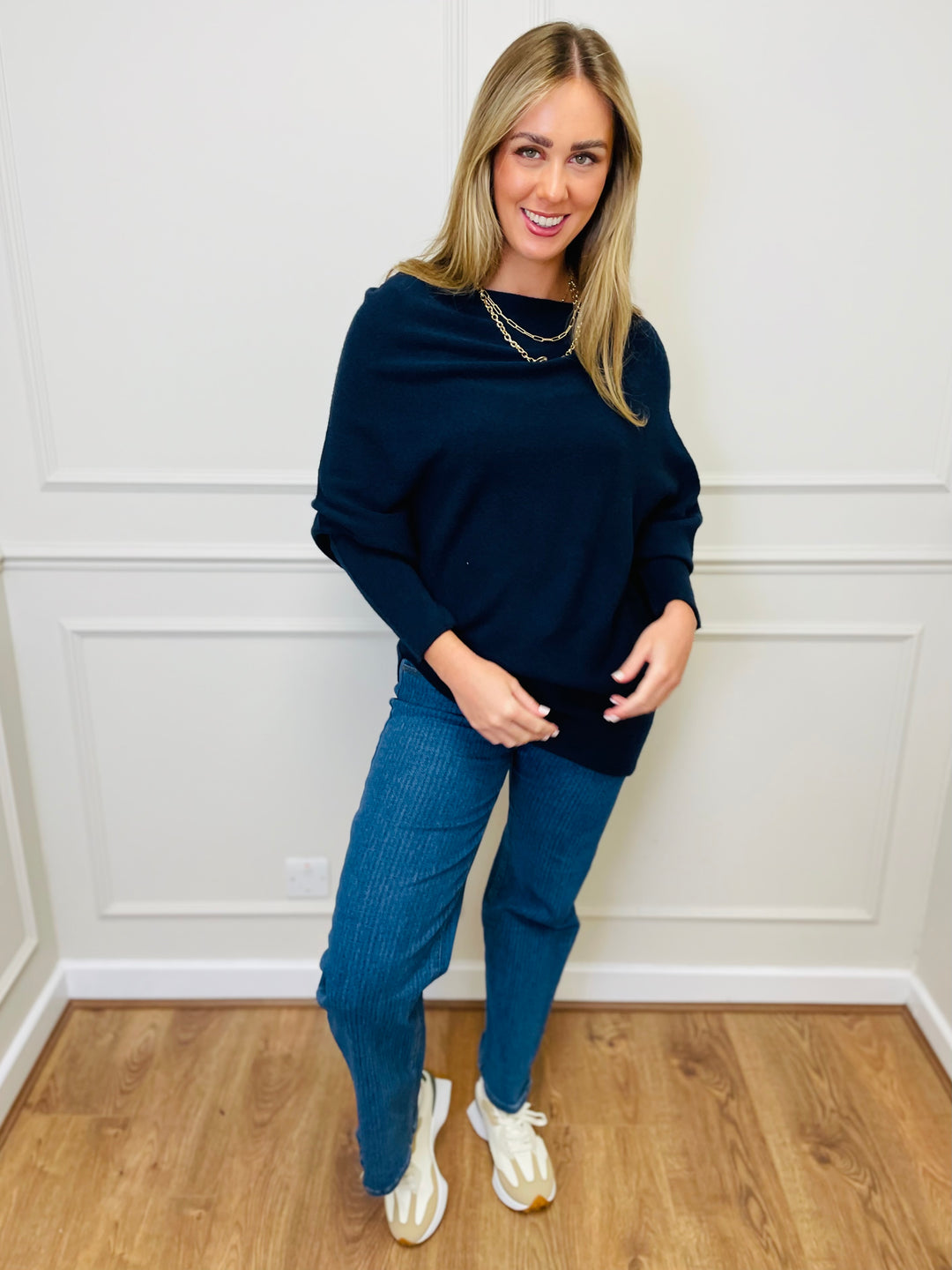 "BELLA" Asymmetric Jumper-Navy