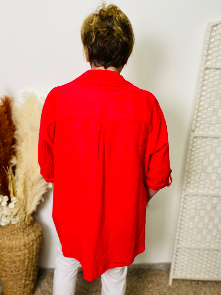 “REBECCA” Cotton Shirt-Red