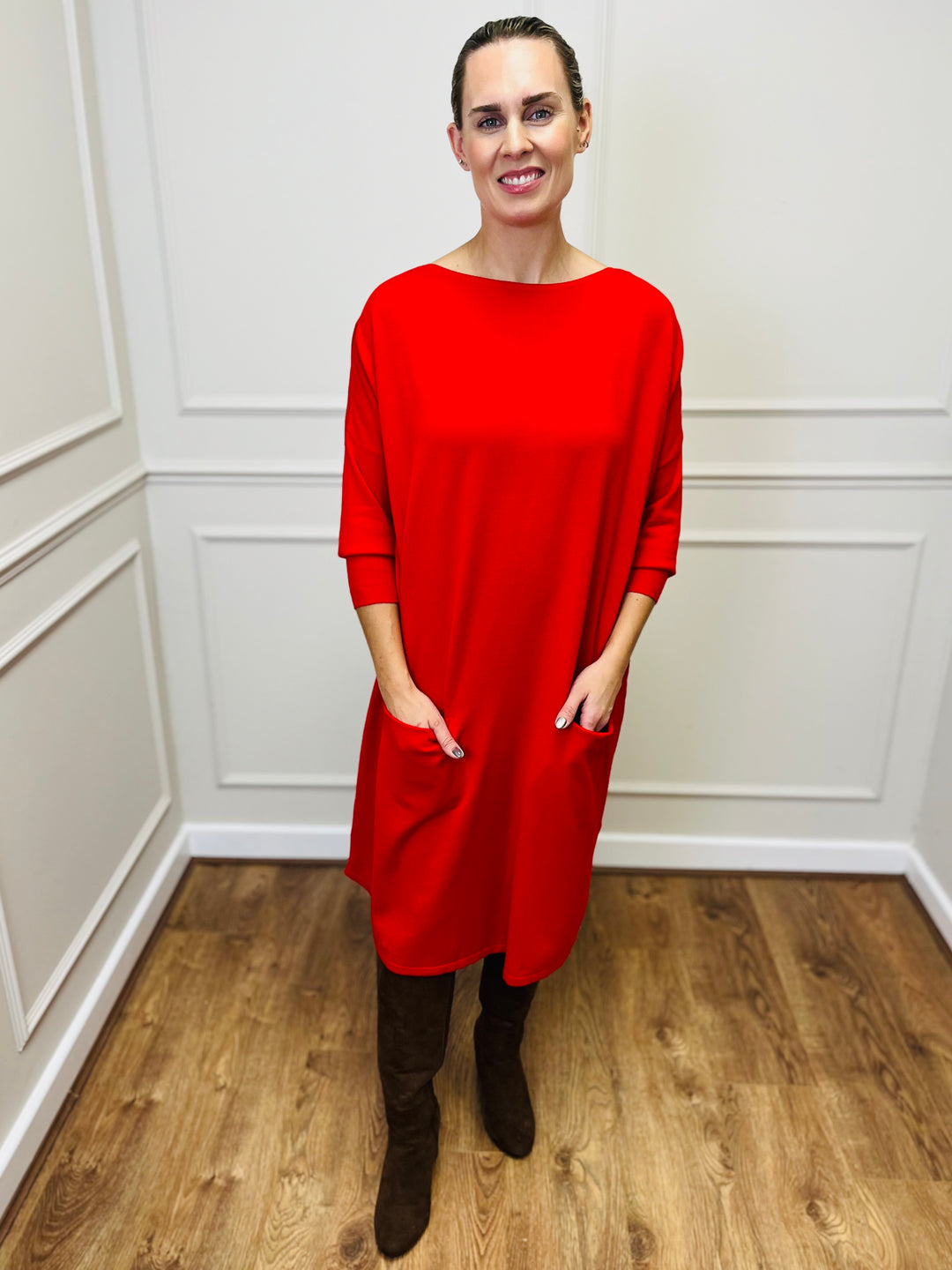 "RUBY" Fine Knit Dress-Red