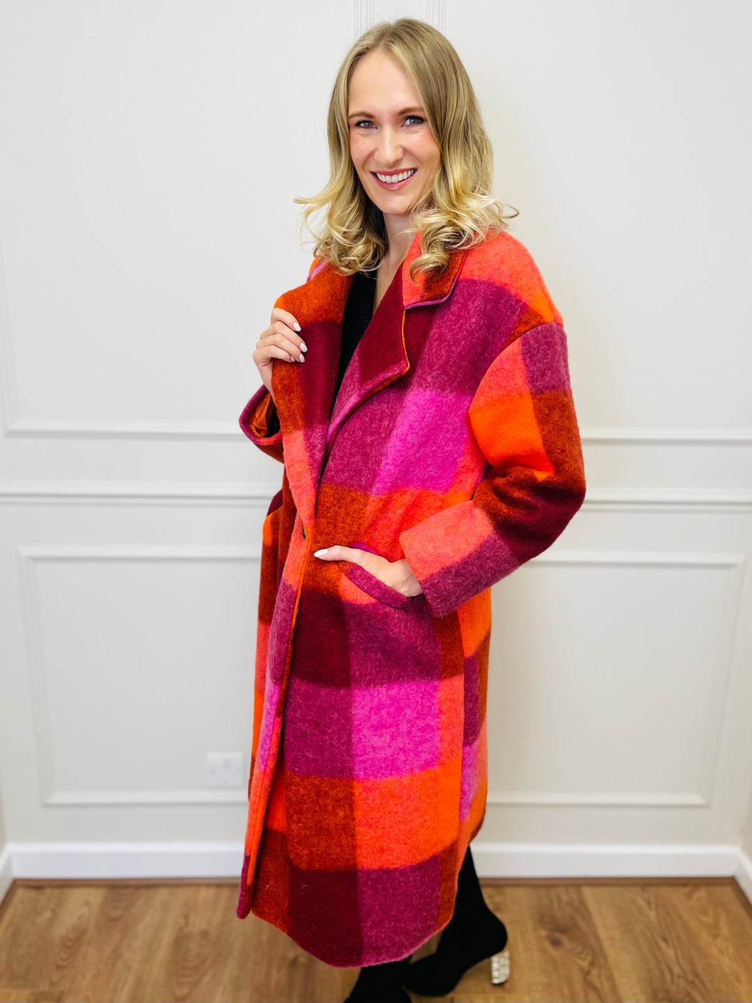 "LILLIAN" Longline Coat-Pink & Orange