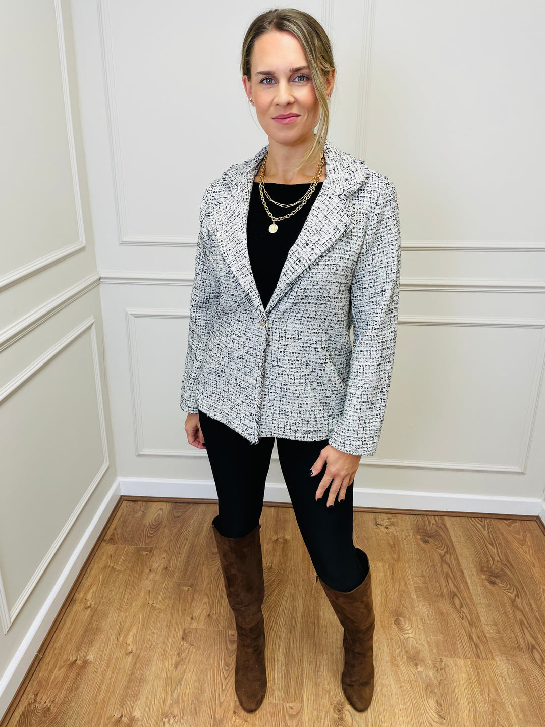 "COCO" Tweed Blazer-White & Black