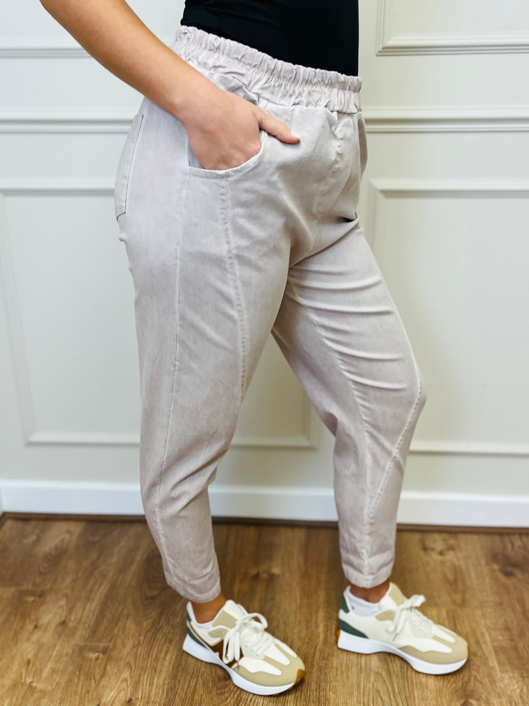 "MARTA" Acid Wash Trousers-Stone