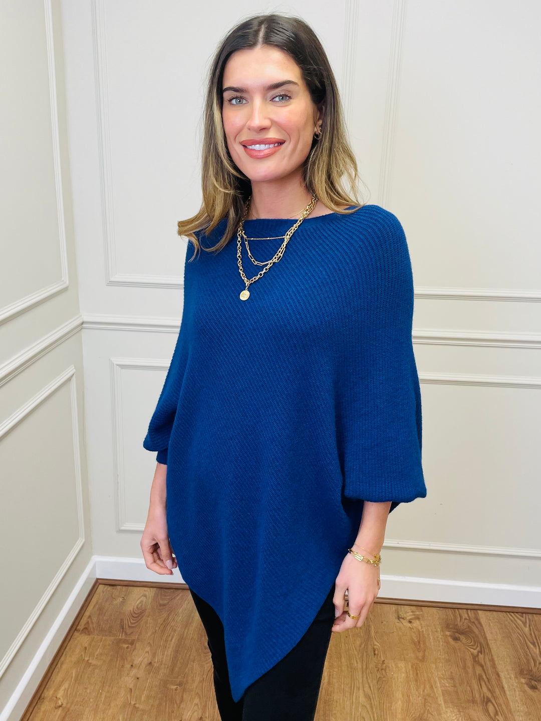 "ELLA" LUXURY Poncho-Indigo