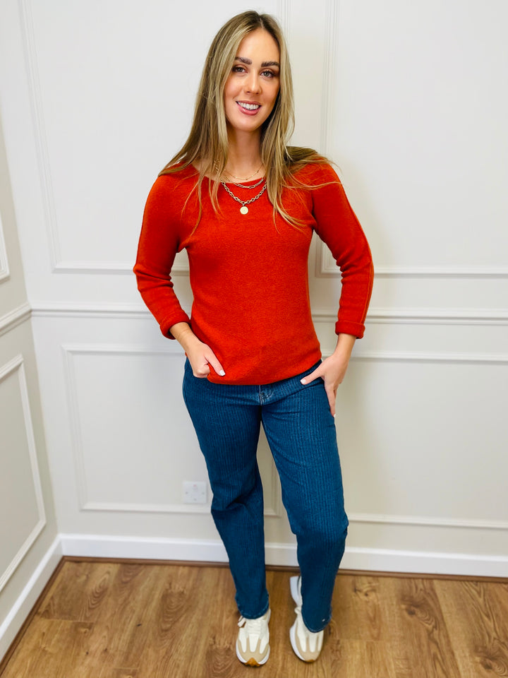 "MAGNOLIA" Fine Knit Jumper-Rust Orange