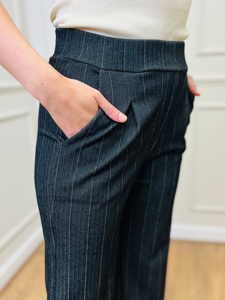 "MICHELLE" Pinstripe Bootcut Trouser-Black