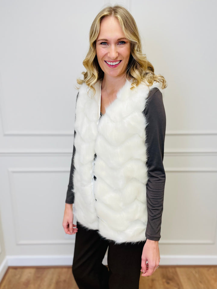 "CLARISSA" Faux Fur Waistcoat-Cream