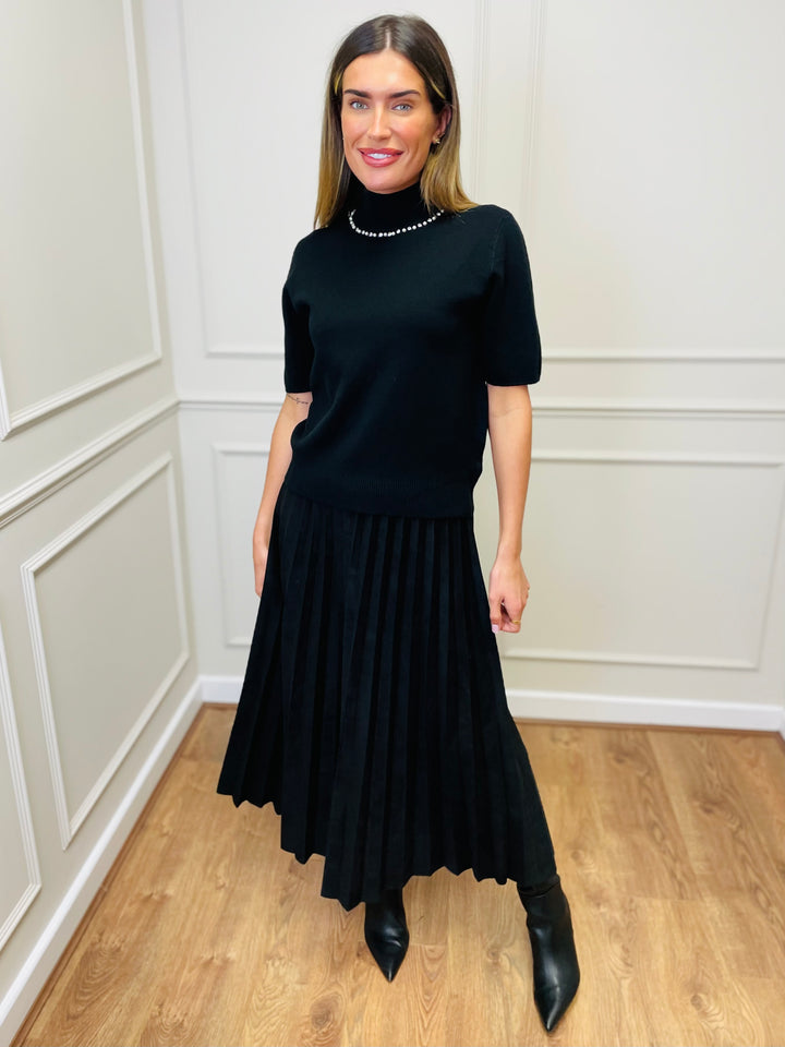 "PEARL” Short Sleeve Fine Knit-Black