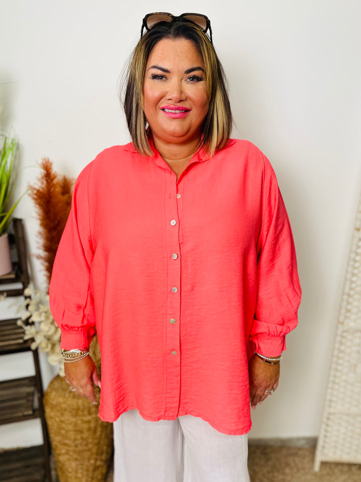 “NORA” Oversized Shirt-Coral