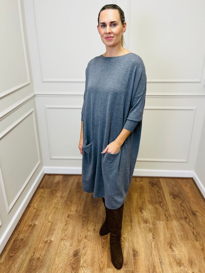 "RUBY" Fine Knit Dress-Grey