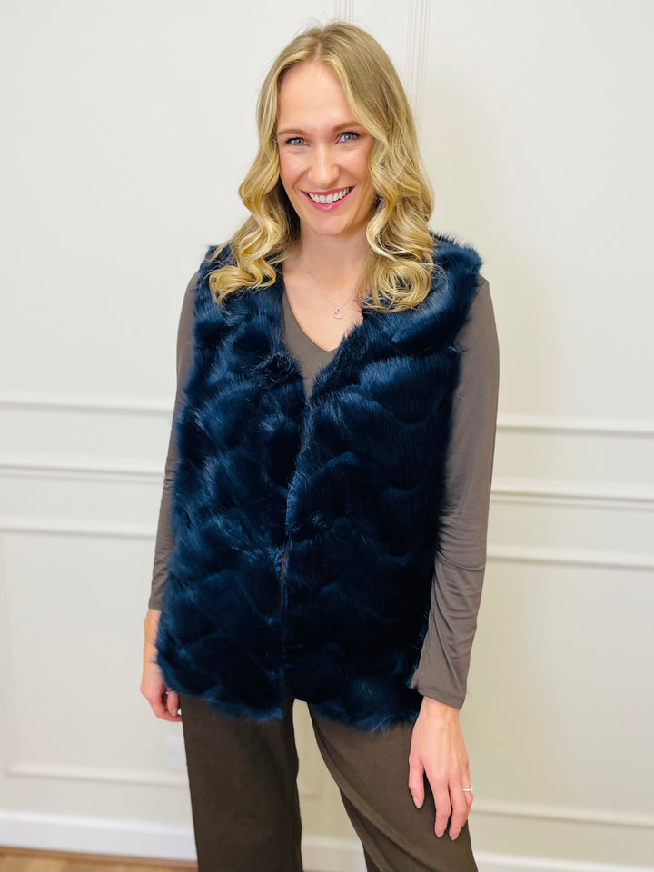"CLARISSA" Faux Fur Waistcoat-Navy