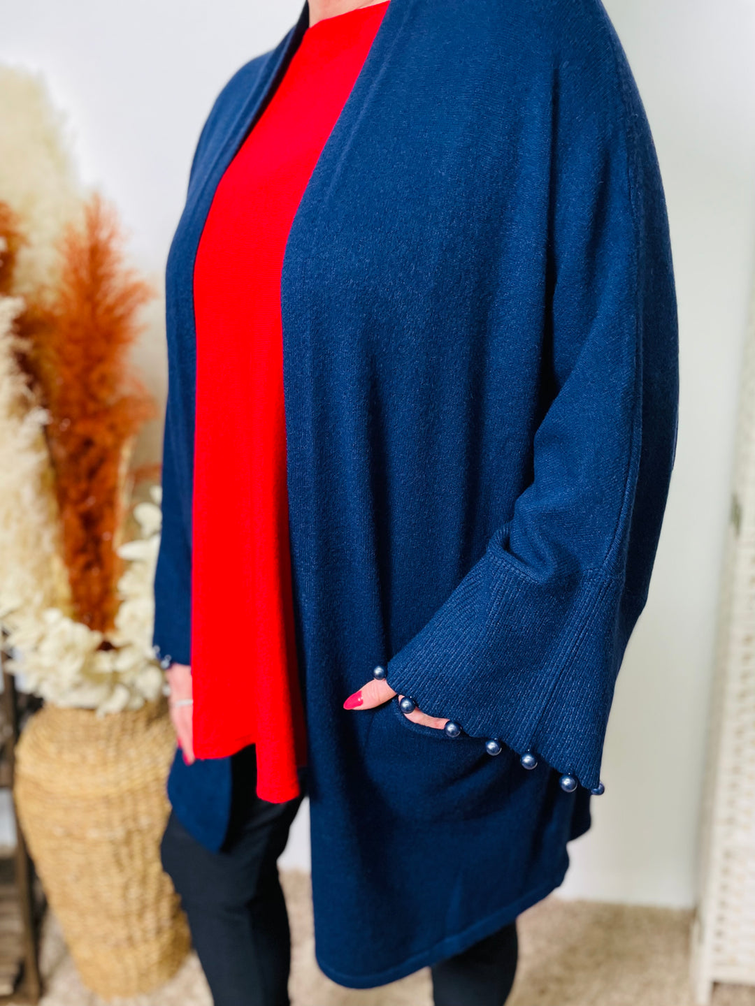 "KALI" Pearl Cardigan-Navy